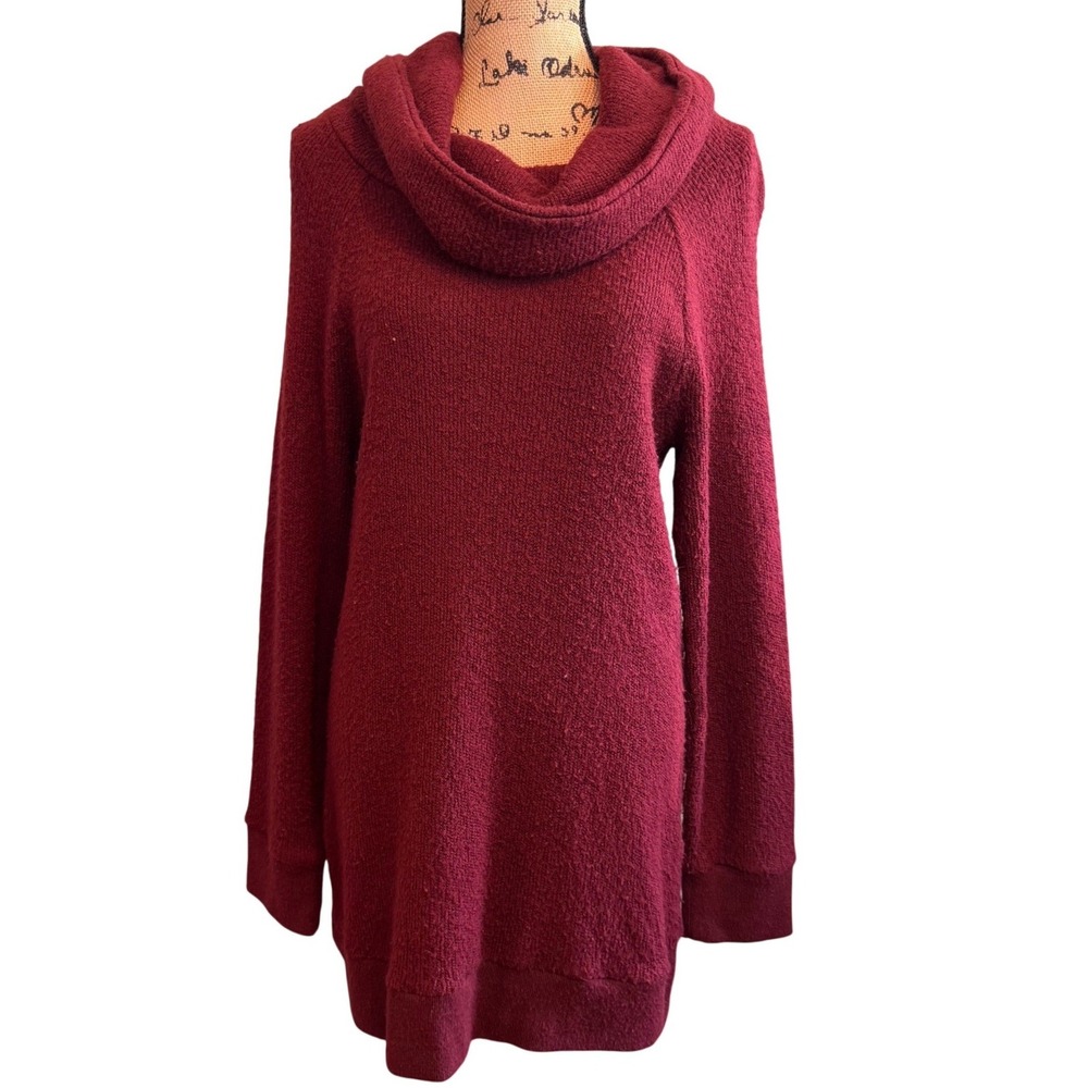 Ingrid & Isabel Womens Cowl Neck Oversized Comfy Tunic Sweater Burgundy Size XL